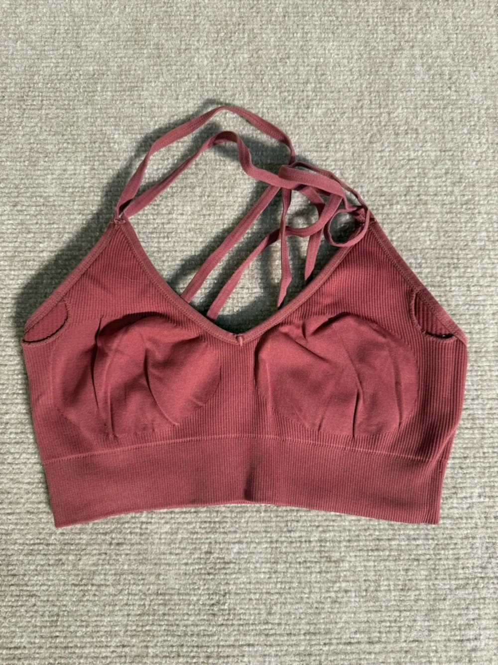 Aerie Rose Seamless Ribbed V-neck Strappy Cozy Loungewear Bralette - Size Small - Picture 5 of 5